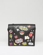 Monki Badge Print Cross Body Bag - Black