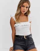 New Look Frill Edge Shirred Cami In White - White