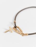 Allsaints Leather Bracelet With Cross Detail In Dark Brown