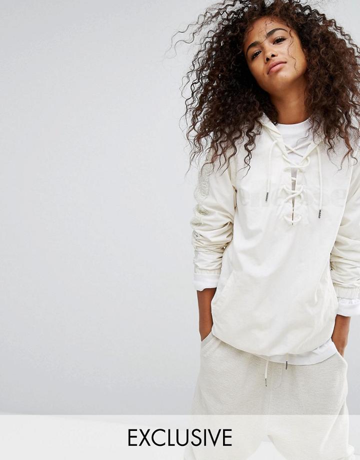 Ellesse Oversized Pull Over Jacket With Lattice Tie Front - White