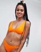 Asos Design Lattice Back Minimal Crop Bikini Top In Orange - Orange