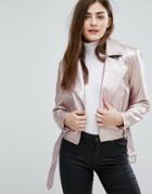 New Look Metallic Faux Leather Biker Jacket - Pink