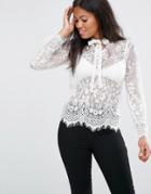 Amy Lynn Tie Front Lace Top - White