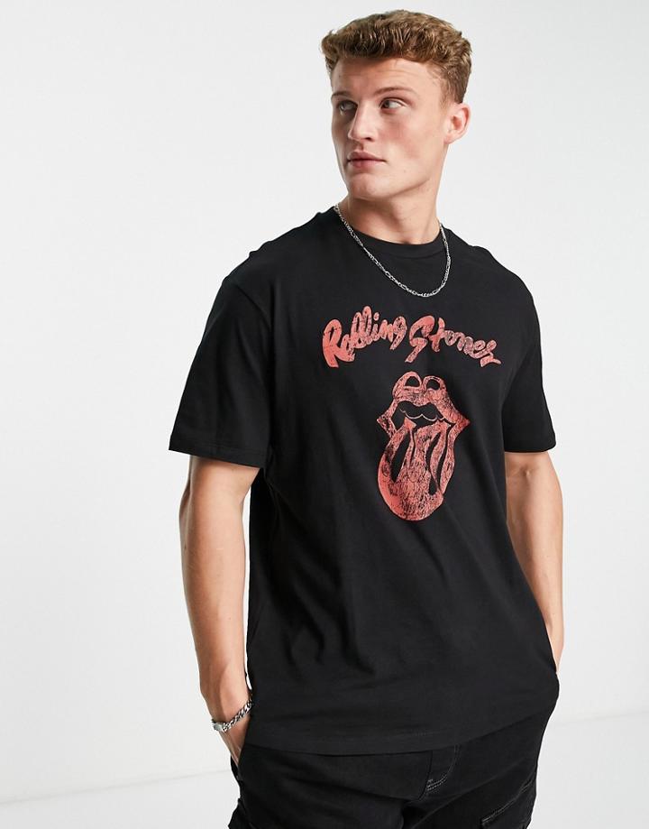 Only & Sons Oversized Band T-shirt With Rolling Stones Print In Black