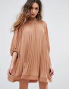 Missguided Pleated Swing Dress - Brown