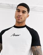 Asos Design Raglan T-shirt With Chest Print-white