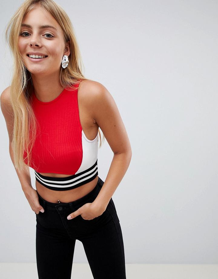 Bershka Contrast Band Tank Top In Red - Red