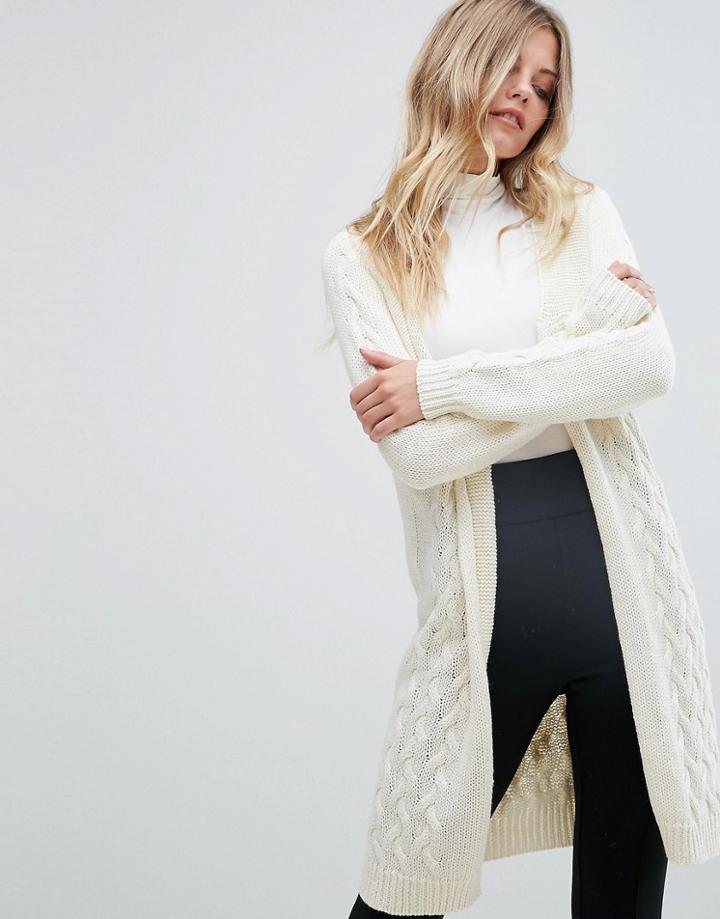 Vero Moda Long Open Knit Cardigan - Beige