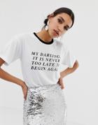 Neon Rose Relaxed Ringer T-shirt With Darling Print - White
