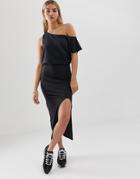 Asos Design Midi Dress With Drape - Gray