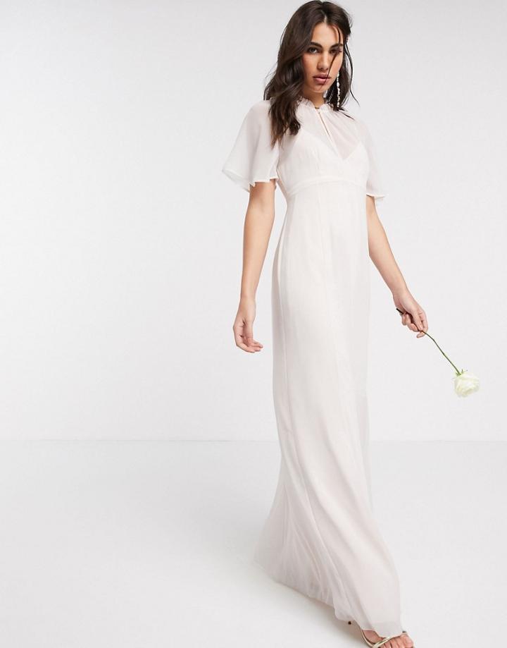 Maids To Measure Bridesmaid Sheer Cape Maxi Chiffon Dress-neutral