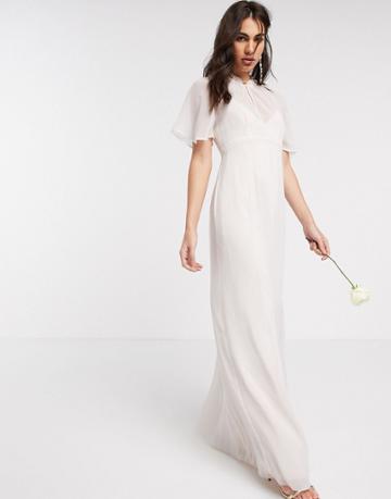 Maids To Measure Bridesmaid Sheer Cape Maxi Chiffon Dress-neutral