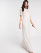 Maids To Measure Bridesmaid Sheer Cape Maxi Chiffon Dress-neutral