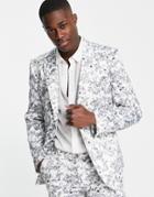 Asos Design Skinny Single Breasted Suit Jacket In Black And White Printed Floral