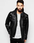 Schott Leather Jacket With Hoodie Insert - Black