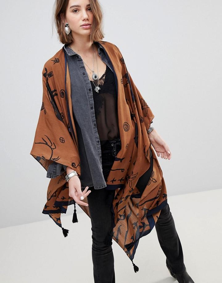 Asos Design Western Kimono Cape With Tassels - Multi
