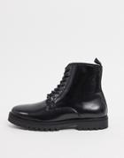 Silver Street Chunky Lace Up Boots In Black Leather