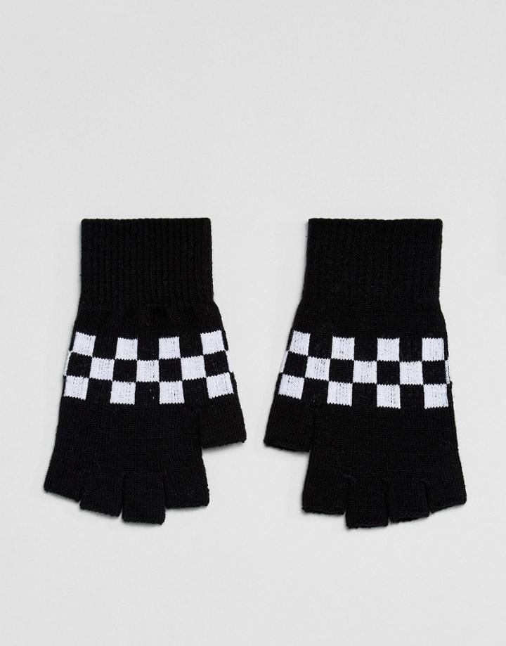 Asos Fingerless Gloves In Black With Checkerboard Design - Black