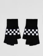 Asos Fingerless Gloves In Black With Checkerboard Design - Black