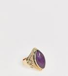 Reclaimed Vintage Inspired Ring With Faux Amethyst Stone Detail-gold