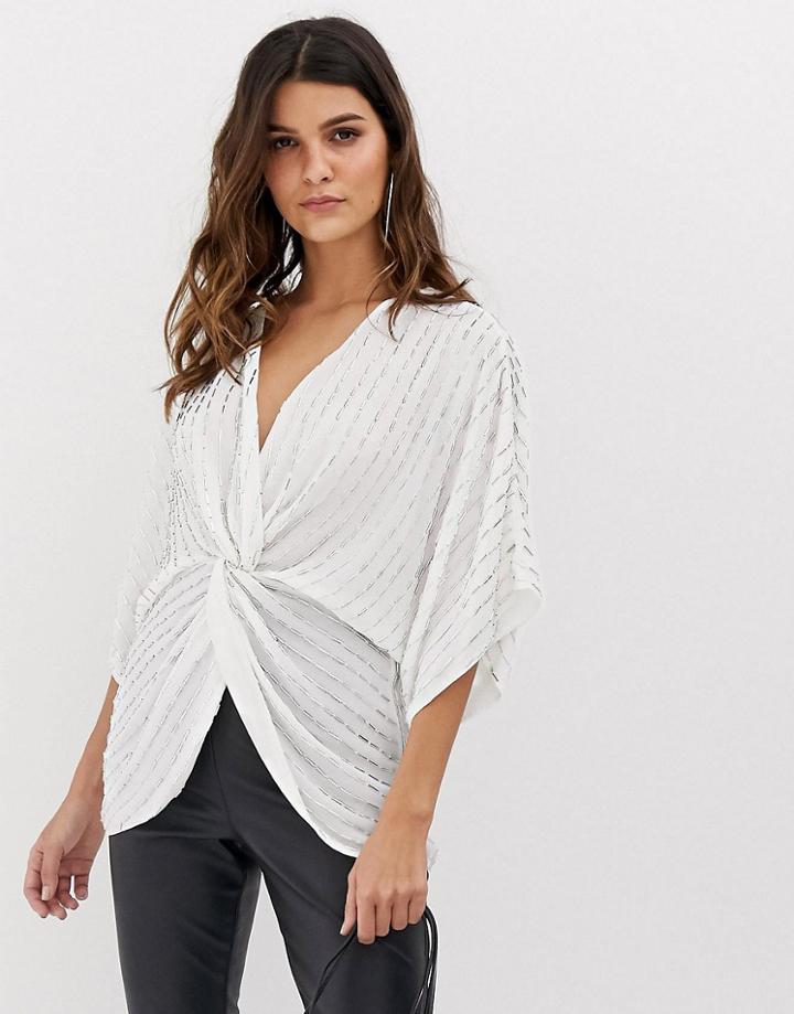 Asos Design Knot Front Scattered Bead Kimono - Black