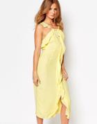 Millie Mackintosh Midi Dress With Ruffle Front And Buttons - Lemon