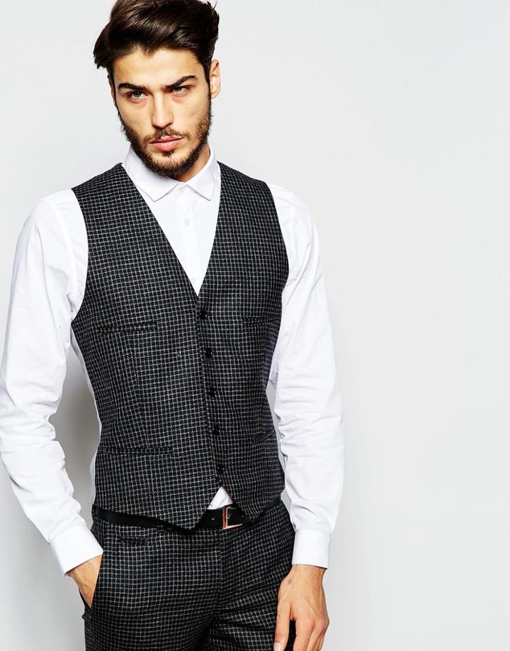 Noak Mini Check Vest In Skinny Fit - Black