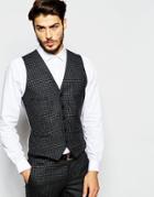 Noak Mini Check Vest In Skinny Fit - Black
