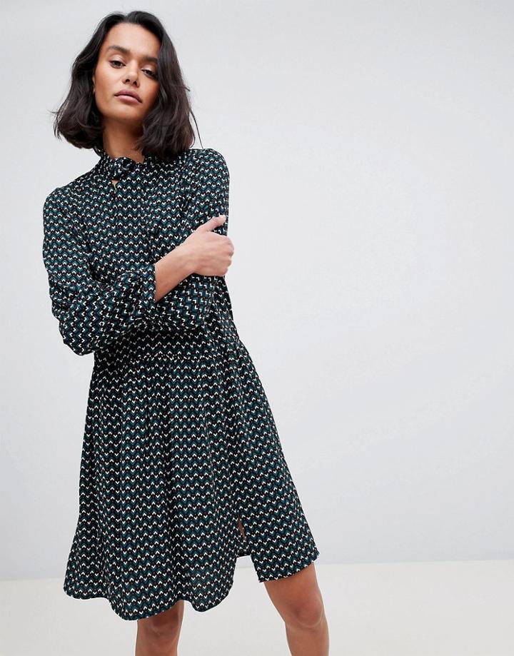 See U Soon Geo Print Dress With Pussybow - Green