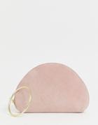 Asos Design Suede Half Moon Clutch Bag With Wristlet Ring Detail-pink