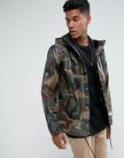 Herschel Forecast Hooded Coach Jacket Waterproof In Camo Print - Green