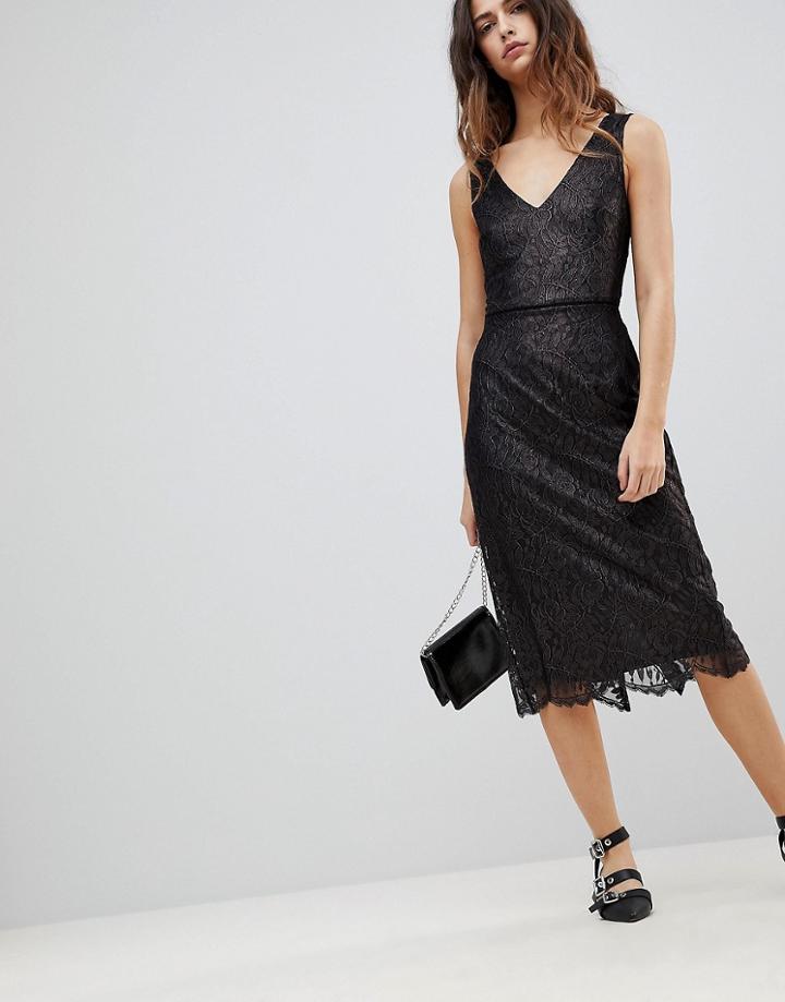 Oasis Lace Midi Dress - Black