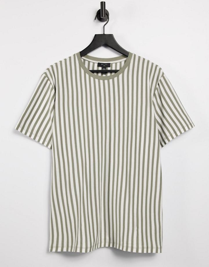 New Look Vertical Stripe T-shirt In Khaki-green