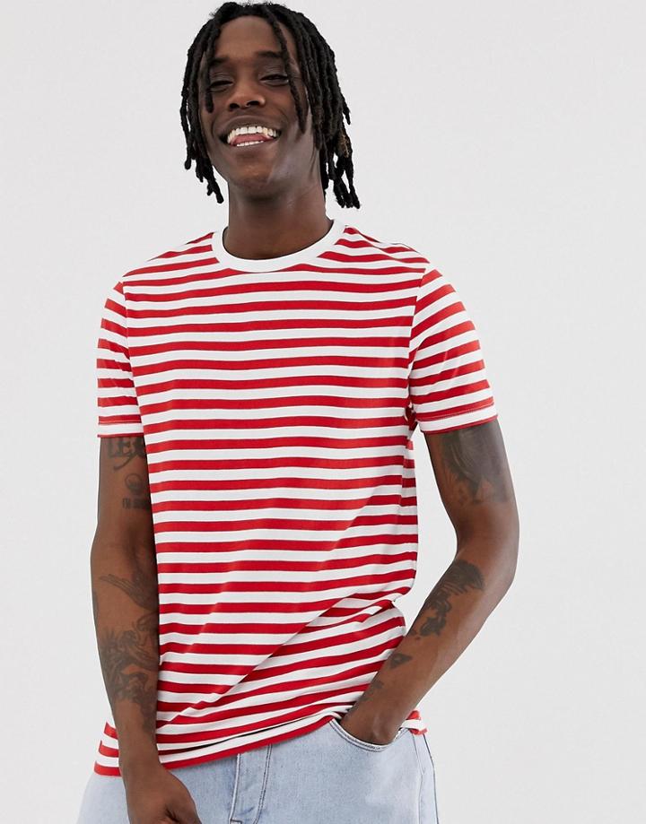 Asos Design Organic Cotton Stripe T-shirt In Red And White - Multi