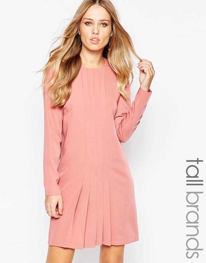 Y.a.s Tall Long Sleeve Dress With Pleated Front - Pink