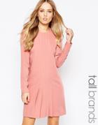 Y.a.s Tall Long Sleeve Dress With Pleated Front - Pink