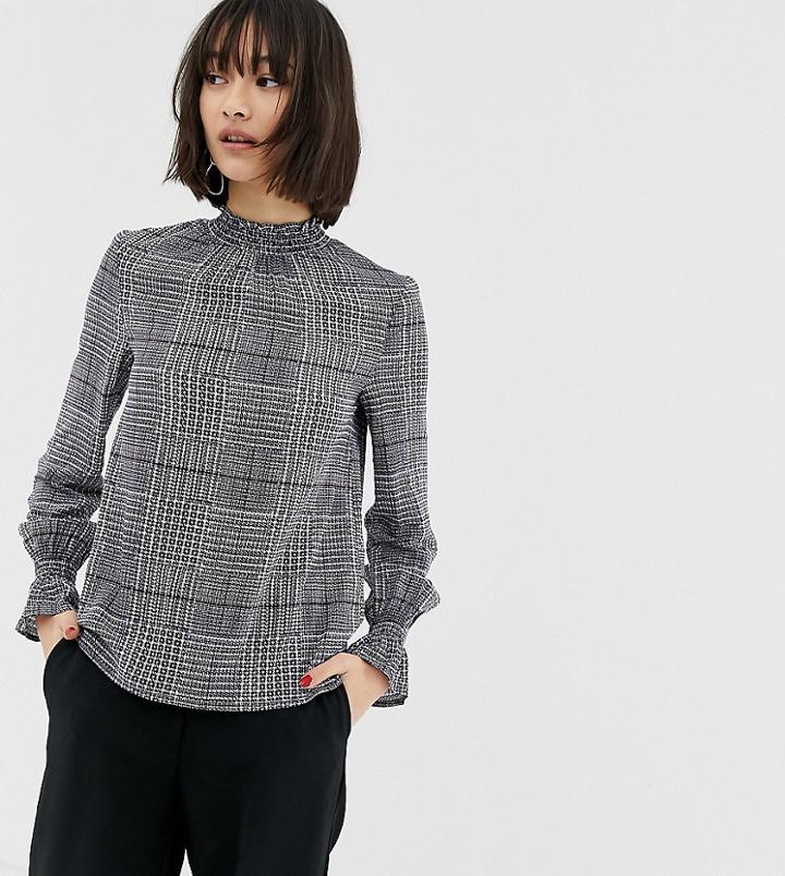 Warehouse Gathered Neck Blouse In Check - Multi