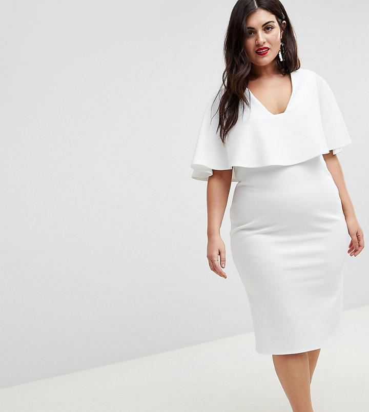 Asos Curve Cape Plunge Midi Bodycon Dress - White