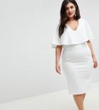 Asos Curve Cape Plunge Midi Bodycon Dress - White