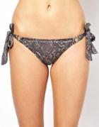 Marie Melli Snake Print Tie Side Brazillian Bikini Bottom - Silver Foil Animal