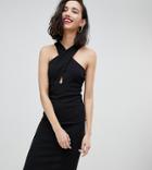 River Island Bodycon Dress With Cross Over Halter Neck In Black - Black