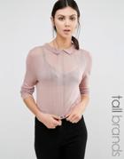 Y.a.s Tall Sadie Long Sleeve Knitted Sweater With Collar Detail - Pink