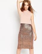 Asos Crop Top Midi Sequin Skirt Body-conscious Dress - Bronze