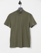 Asos Design Pique T-shirt With Turtleneck In Khaki-green