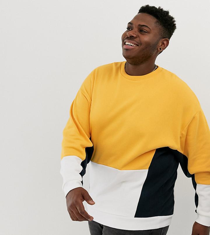 Asos Design Plus Oversized Sweatshirt With Color Blocking