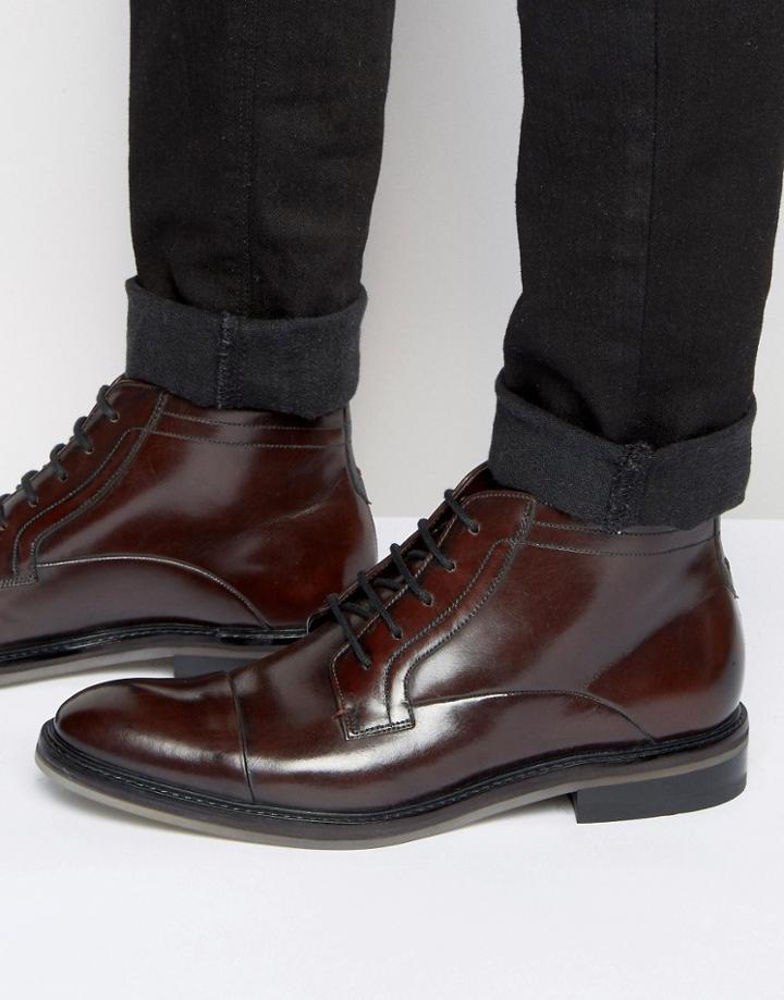 Ted Baker Baise Leather Lace Up Boots - Brown