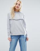 Daisy Street Lightweight Hoodie With Ruffle Front - Gray