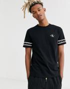 Calvin Klein Jeans Monogram Tape Crew Neck T-shirt In Black
