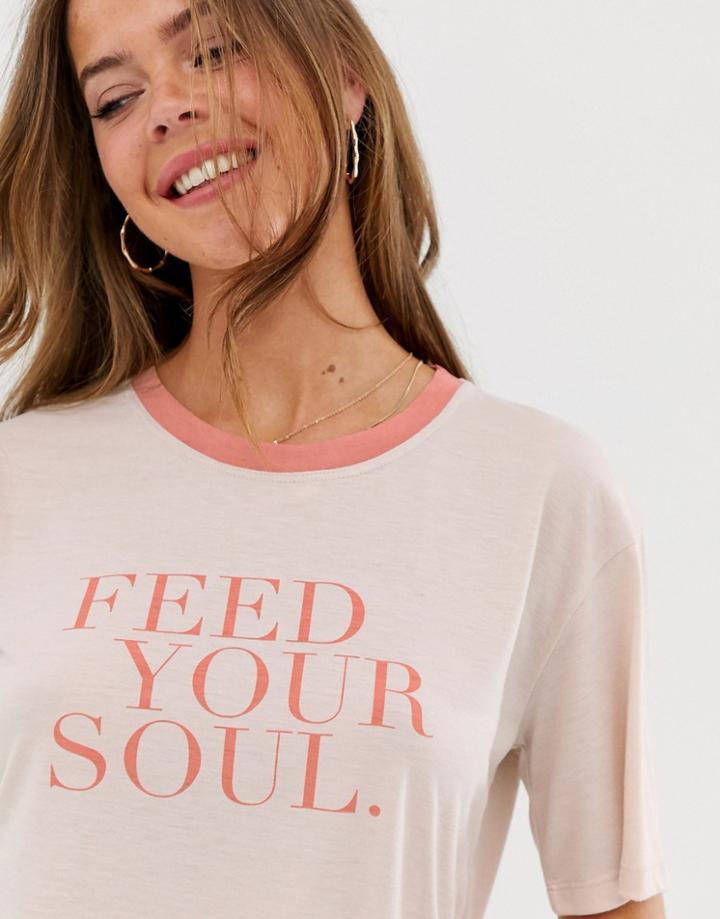 Neon Rose Relaxed Ringer T-shirt With Soul Slogan-pink