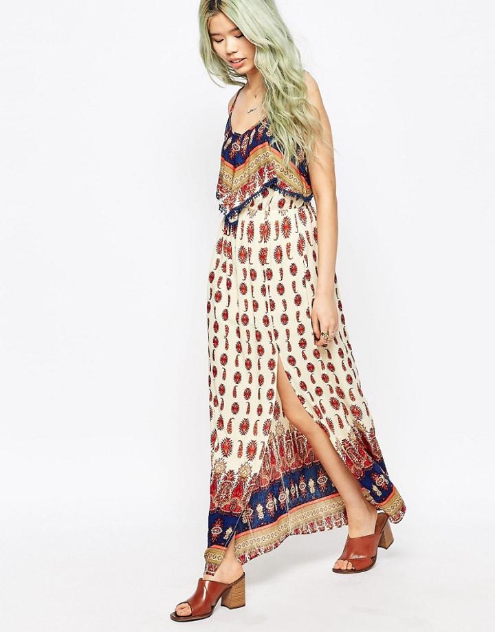 Hazel Boho Panel Print Maxi Dress - Coral